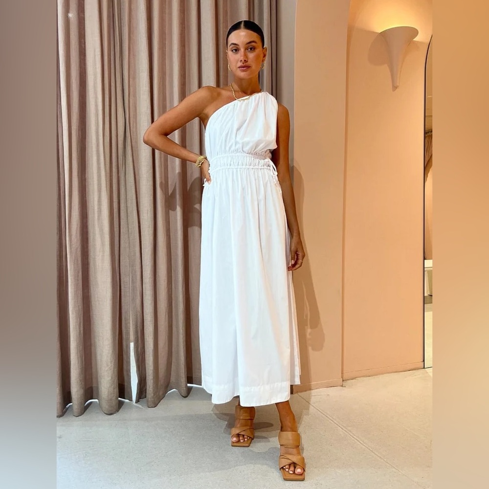 Faithfull the Brand La Ora One shoulder Midi white dress